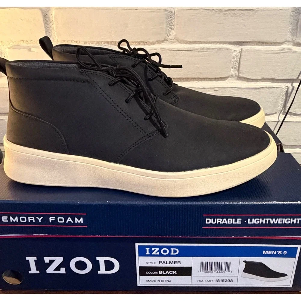 NWT IZOD Palmer Mens Black Chukka Boots Memory Foam Mid Top Sneakers Sz 9 Preppy